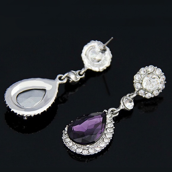 2/$20! Silver w/Purple & Clear Crystal Earrings - Picture 4 of 8